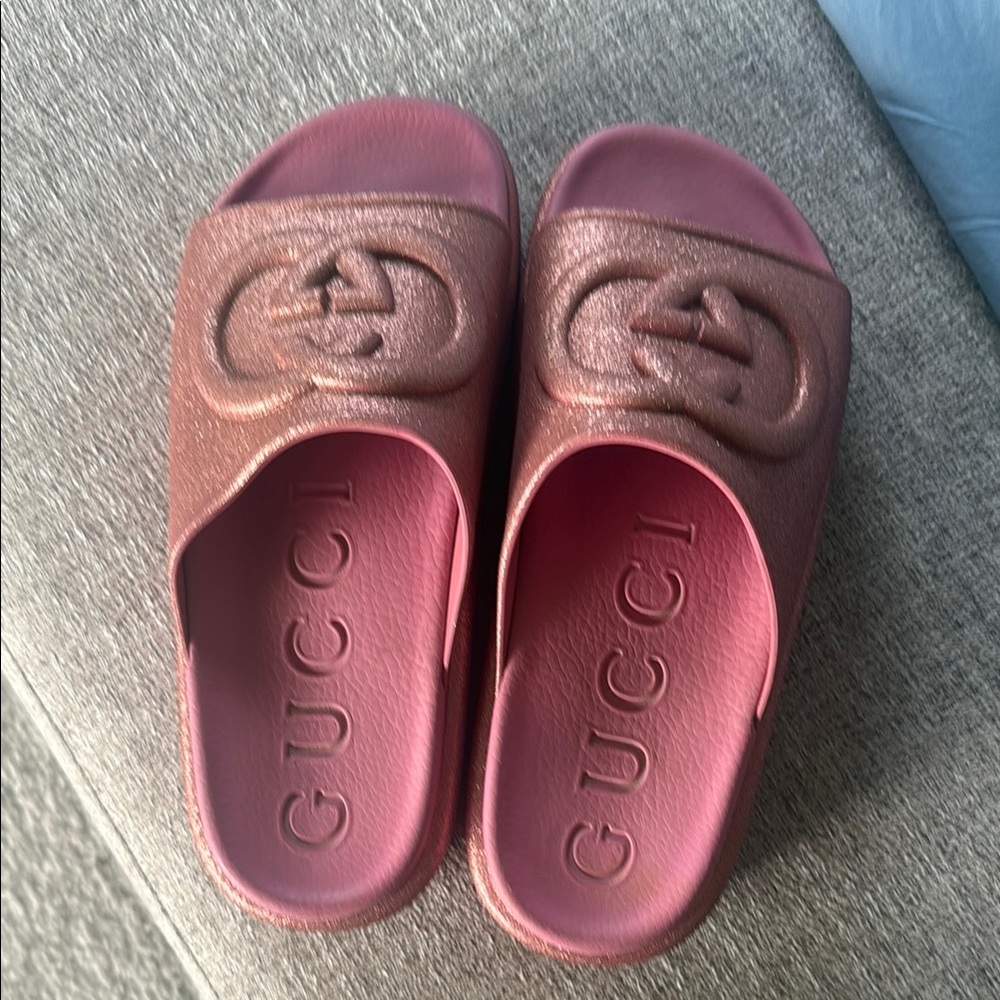 Gucci Metallic Pink Slide Sandals